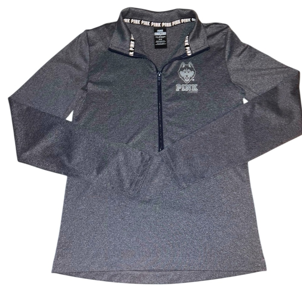 New VS PINK fitted UCONN quarter zip pullover top women’s sweatshirt medium